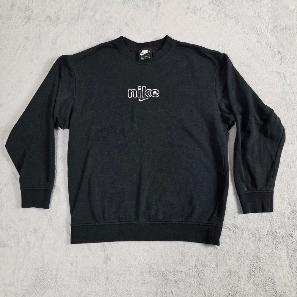 Nike Sweatshirt Women Small Black Excellent Embroidered Logo Crewneck Pullover